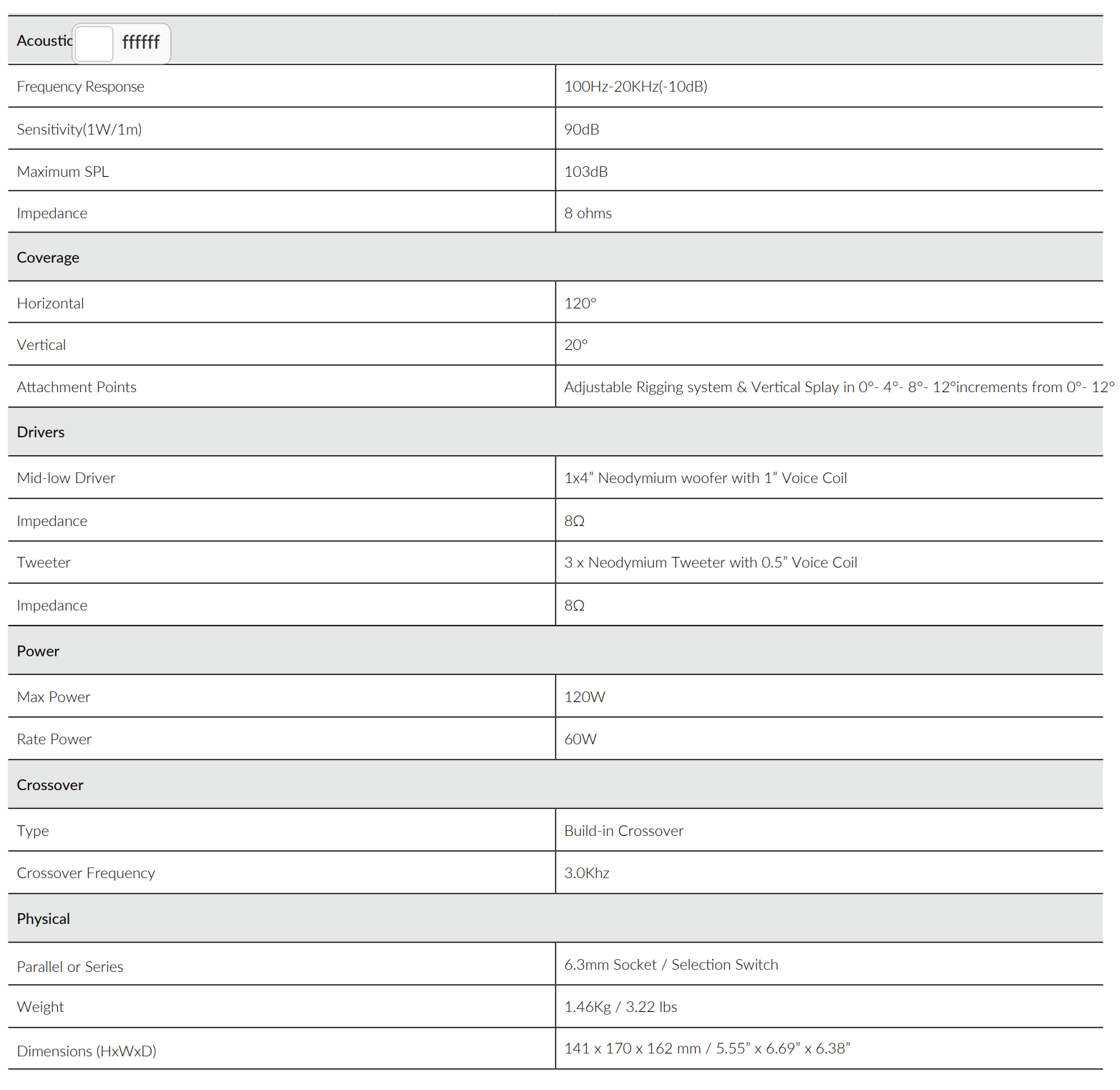 FA-X4T_Specifications